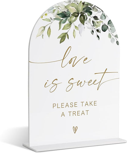 Love Is Sweet Sign for Dessert Table, Greenery Gold Bridal Shower Decorations, Wedding Signs for Ceremony and Reception, Engagement Decor, Wedding Table Acrylic Decor, Bachelorette Party Favors - 33