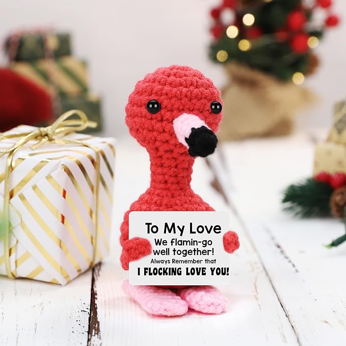 Anniversary Women Gifts for Girlfriend Wife Christmas Stocking Stuffers Gifts for Her Valentine's Day Birthday I Love You Romantic Gift for Couple Easter Funny Handmade Crochet Animals Flamingo Decor