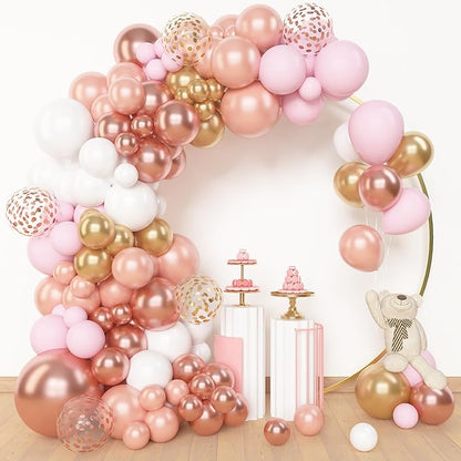 Amandir Rose Gold Balloons Garland Arch Kit, 150pcs Rose Gold Pink White Gold Confetti Latex Balloons for Bridal Wedding Birthday Girl Baby Shower Graduation Bachelorette Party Decorations