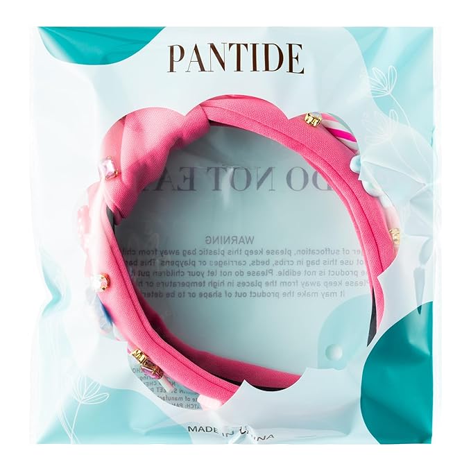 PANTIDE Candy Jeweled Knotted Headband - Christmas Sugar Lollipop Rhinestone Crystal Embellished Preppy Headband Wide Top Knot Fashion Hair Accessories Candyland Birthday Gift for Women Girls (Pink)