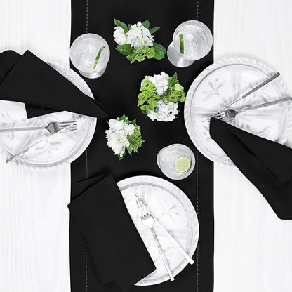 Solino Home Linen Black Table Runner 36 Inches - Classic Hemstitch, 100% Pure Linen Coffee Table Runner 14 x 36 Inch Ideal for Dresser Tables - Fall, Autumn, Winter, Holiday