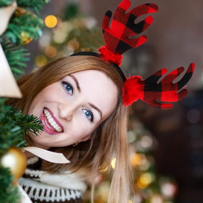 URATOT 8 Pack Christmas Reindeer Hair Hoop Headbands Xmas Party Costume Photo Prop Booth Headbands for Favors