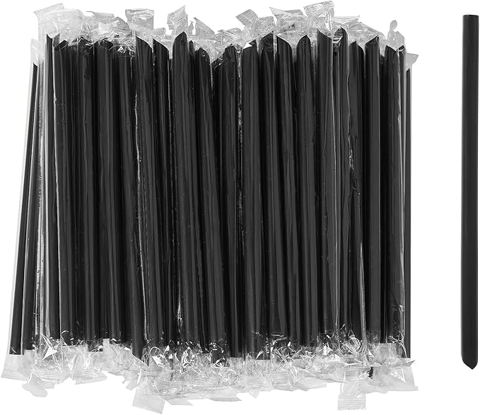 Disposable Black Plastic Boba Straws 9 Inch-11mm Extra Wide Diameter Individually Wrapped 600 Count Bulk for Bubble Tea, Smoothies, Milkshakes-Shatterproof, Elegant for Parties, Cafes, Upscale Events