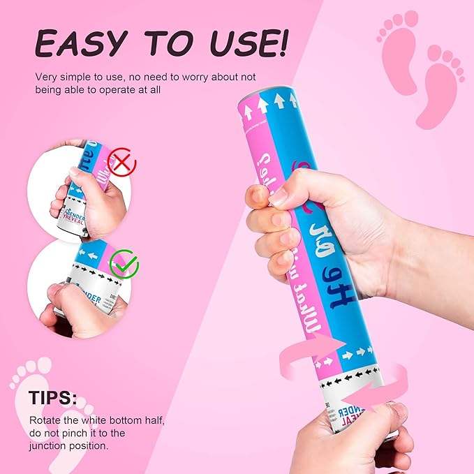 6 Pack Gender Reveal Confetti Cannon | No Powder Confetti Poppers | Ideal for Baby Girl Gender Reveal Decoration (6 Pink)