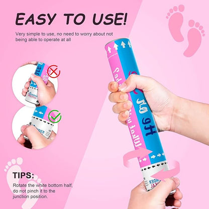 6 Pack Gender Reveal Confetti Cannon | No Powder Confetti Poppers | Ideal for Baby Girl Gender Reveal Decoration (6 Pink)