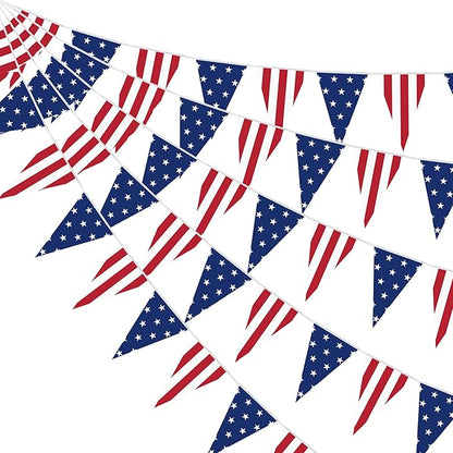 100FT 4th of July Decorations, 60Pcs 7.8 x 11.8 Inches Pennant American Flags for Outside, Pre-Assemble Patriotic 4th of July Banner for Fourth of July Accessories Independence Day Patriotic Decor