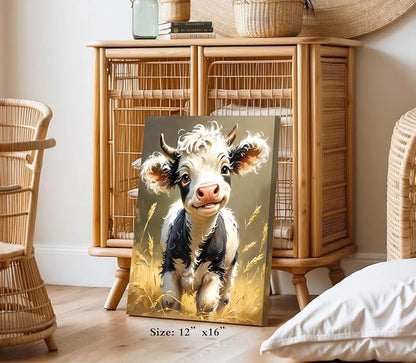 ZOIYINO Cow Pictures Wall Decor Farmhouse Cow Canvas Wall Art,Rustic Animal Wall Art Funny Framed Poster Artwork Prints Pictures for Home Farmhouse Bathroom Bedroom Living Room 12"X16"