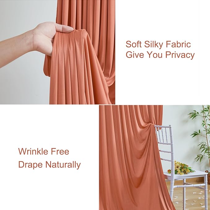 Rust Backdrop Curtain for Parties Wedding Wrinkle Free Red Photo Curtains Backdrop Drapes Fabric Decoration for Birthday Party Baby Shower Christmas 5ft x 7ft,2 Panels