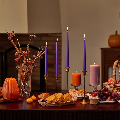 New Burning Formula Unscented Dripless 10-Inch Taper Candles Set of 12 - Purple, for Wedding, Dinner - Smokeless, Long Burning - Hand Poured, Colored Tall Candlesticks - Púrpura