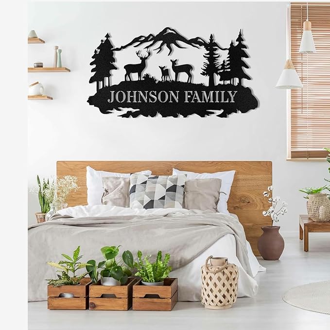 Custom Sign, Custom Metal Sign Customized Family Name Sign, Woodland Deer Metal Sign for Mother's Day Father's Day, Rustic Deer Hunter Gift Outdoor Decor Cabin Decor Home Decor Porch Wall Art Sign