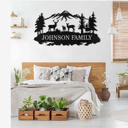 Custom Sign, Custom Metal Sign Customized Family Name Sign, Woodland Deer Metal Sign for Mother's Day Father's Day, Rustic Deer Hunter Gift Outdoor Decor Cabin Decor Home Decor Porch Wall Art Sign
