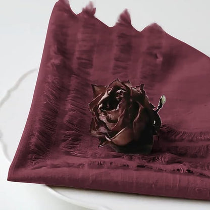 Handmade Cloth Napkins 100% Cotton Napkins with Fringe，Delicate Handmade Cloth Napkins for Dinners, Parties, Weddings and More，18 x 18 Inch Set of 6 - Burgundy