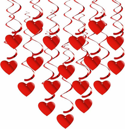 Red Heart Swirls Party-Decorations - 18Pcs Romantic Special Night Galentines Hanging Streamers Garland, Girl Wedding Anniversary Baby Bridal Shower Birthday Decor Supplies Hugtmr