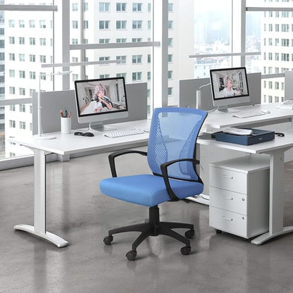 Furmax Office Chair Ergonomic Computer Desk Mesh Chair Mid Back Swivel Lumbar Support with Armrest (2, Blue)