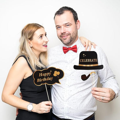 LINGTEER Happy 60th Birthday Party Photo Booth Props,Cheers to 60th Birthday Sixty Years Old Bday Party Centerpieces Props Decorations Sign.