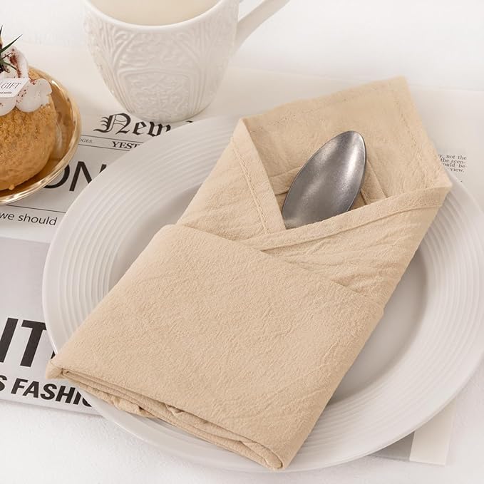 Socomi Cloth Napkins Champagne Fall Thanksgiving Washable Reusable Bulk Linen Cotton Napkins Set of 20 17"x17" for Wedding Party Bridal Baby Shower Birthday Dining Table Decorations