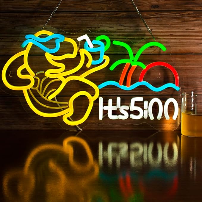 Turtle Have A Drink Neon Signs for Wall Decor, Its 5 00 O'clock Led Neon Light,Dimmable,USB Powered, Five Oclock for Bar Beer Pub Man Cave Garage