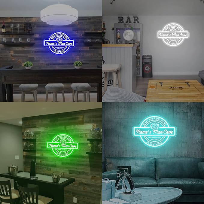Custom Bar Neon Sign for Man Cave Wall Decor, Personalized Man Cave LED Neon Lights Gifts for Men Dad, 3D Art Customizable Home Bar Light Up Signs for Pub Game Room Bistro Basement Party Decoration