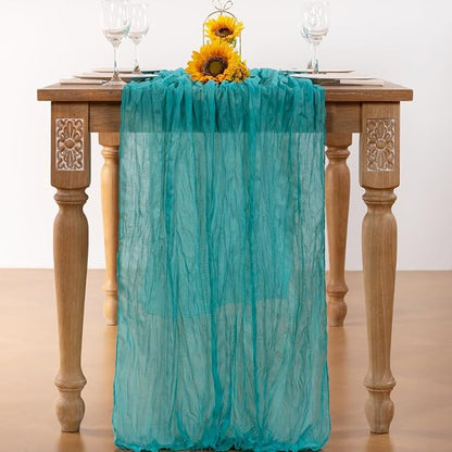 Teal Green Cheesecloth Table Runner 4 Pack Christmas Table Runners Boho Gauze 120 Inches Turquoise Cheese Cloth Table Decor for Xmas Holiday Season Parties Wedding Tea Party Decor