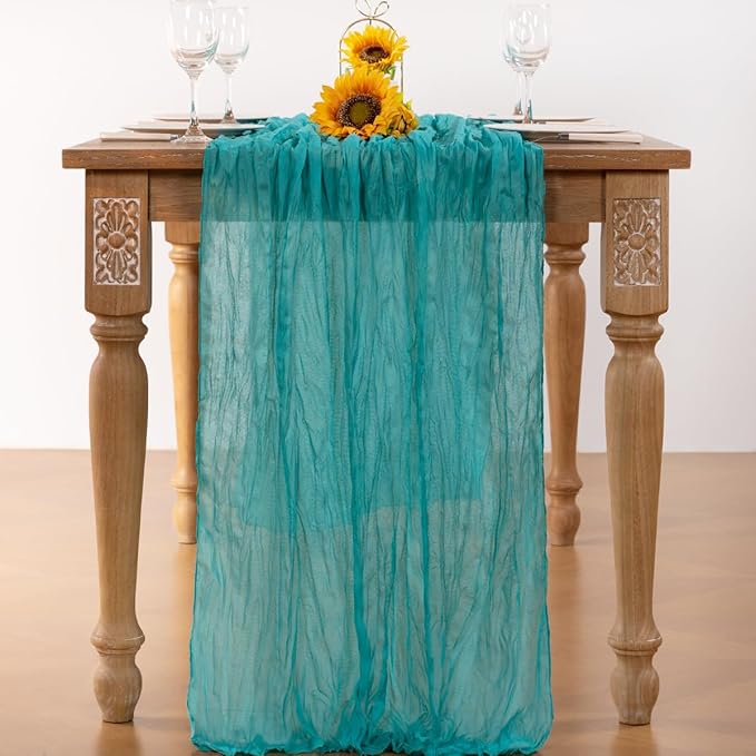 Teal Green Cheesecloth Table Runner 6 Pack Christmas Table Runners Boho Gauze 120 Inches Turquoise Cheese Cloth Table Decor for Xmas Holiday Season Parties Wedding Tea Party Decor