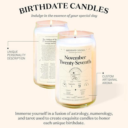 Birthdate Candles, November 27 - Sagittarius Zodiac Scented Candles Birthday Gift - Rose, Neroli & Water Lily Scent - All-Natural Soy & Coconut Wax, 60-80 Hour Burn Time - Made in USA