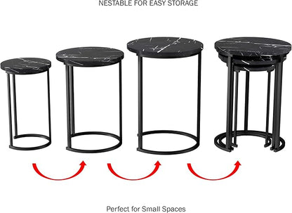Lavish Home Nesting Tables - Set of 3 Round Side Tables for Living Room, Bedroom, or Home Office - Faux Marble End Table Set - Modern Living Room Furniture (Black)