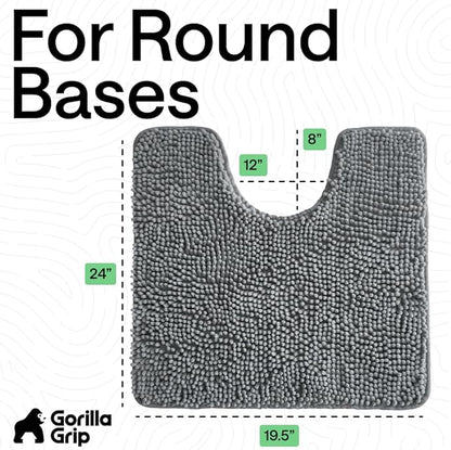 GORILLA GRIP Plush Absorbent Shaggy Chenille Bath Rug Mat for Oval Toilet Base with Rubber Backing, Machine Washable Rugs, Soft Microfiber Contour Mats for Toilets, Quick Dry, Bathroom Decor, Grey