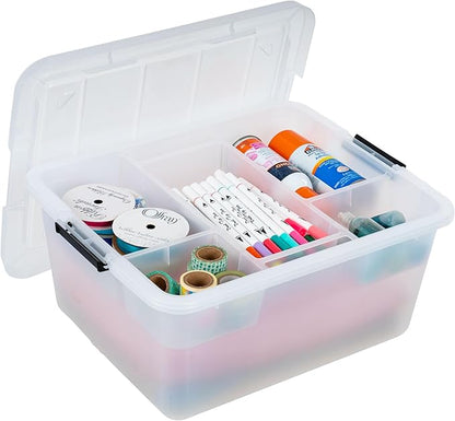 IRIS USA Clip Box with Removable Tray and Latching Lids, 18 Quart Craft Storage Bins, Art & Writing Supply Containers for Home, Office & Classroom Organization