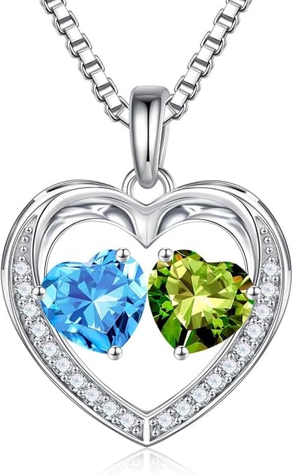 Iefil Christmas Gifts for Women Wife - 925 Sterling Silver Heart Birthstone Necklace, Anniversary Birthday Gifts for Women Wife Girlfriend Mom, Birthstone Jewelry Gift for Her