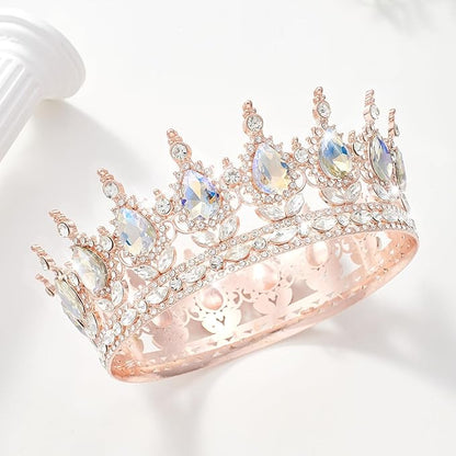 Queen Crown Rhinestone Wedding Crowns and Tiaras for Women Costume Party Hair Accessories Princess Birthday Crown Crystal Bridal Crown (Rose Gold & Moonlight Crown)