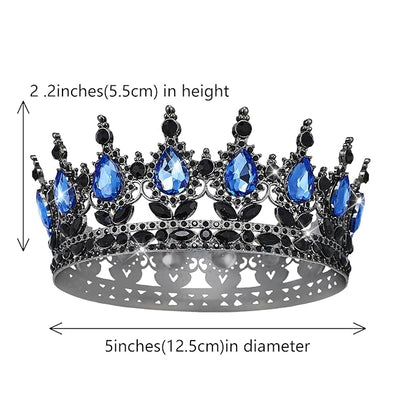 Queen Crown Rhinestone Wedding & Bridal Crowns for Women - Costume Party Hair Accessories - Princess & Birthday Tiaras in Crystal (Black & Blue)