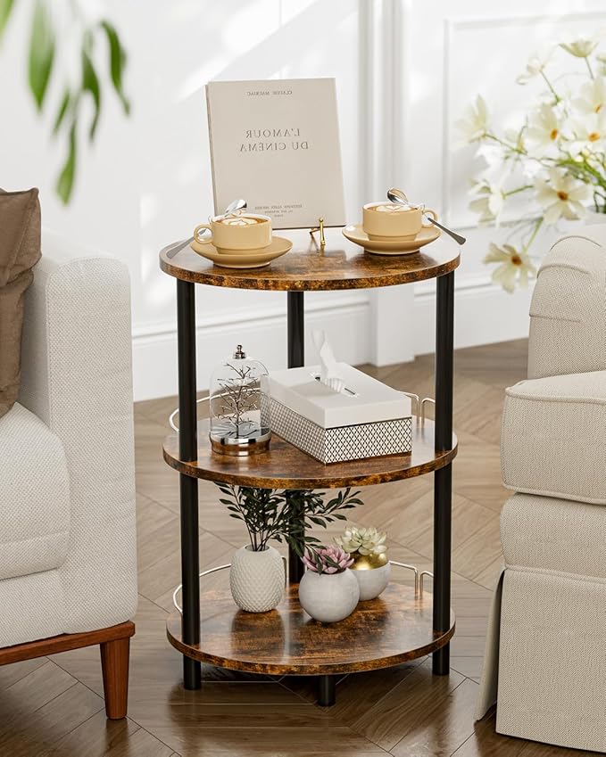 Small Nesting Coffee Table - 3-Tier Oval Accent Table for Small Spaces, Rustic Wood and Metal Couch End Table, Nightstand for Bedroom or End Table Living Room, Easy to Assemble, Rustic Brown