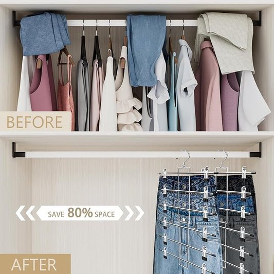 Pants Hangers with Clips,Space Saving Hanging Closet Organizer-6 Tiers Skirt Hangers with 360° Swivel Hook,Closet Organizer-Clothes Hangers