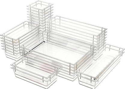 Clear Acrylic Drawer Organizer Trays, 5 Size Junk Box Organization Small Storage Container Bin for Desk Makeup Bathroom Vanity Kitchen Tool Make Up Workspace Home Dorm Apartment Office Room Nightstand