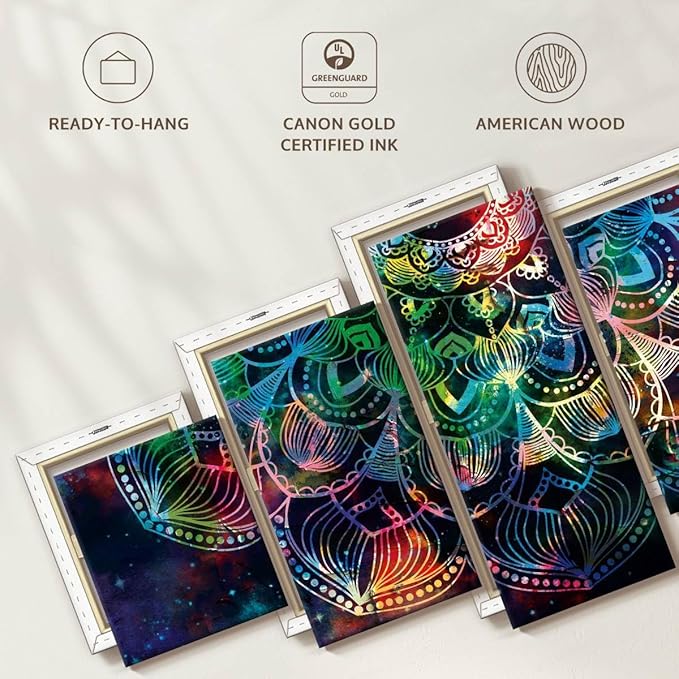 ElephantStock - Celestial Mandala Wall Art - Horizontal Multi Panel Canvas - 5 Piece Living Room Wall Decor - Digital Art Elements Multi Piece Wall Art - Turquoise And Blue Decor - 74" x 34"