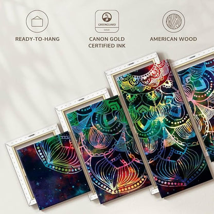 ElephantStock - Celestial Mandala Wall Art - Horizontal Multi Panel Canvas - 5 Piece Living Room Wall Decor - Digital Art Elements Multi Piece Wall Art - Turquoise And Blue Decor - 42" x 19"