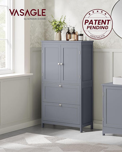 VASAGLE Floor Storage Cabinet, Freestanding Storage Unit with 2 Drawers and 2 Doors, Adjustable Shelf, 11.8 x 23.6 x 43.3 Inches, for Entryway, Bathroom, Dove Gray UBBC551G02V2