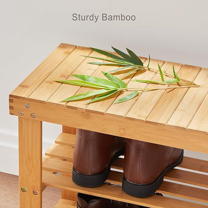 Pipishell 3 Tier Bamboo Shoe Rack Bench - Sturdy Shoe Organizer Holds up to 300lbs for Entryway, Bedroom, Living Room, Balcony