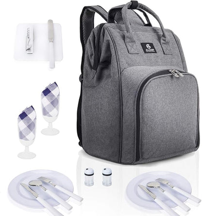 ALLCAMP OUTDOOR GEAR Picnic Backpack for 2 Person W/ Fleece Blanket, Plates and Cutlery Set