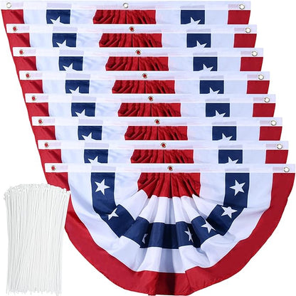 American Flag Bunting Patriotic Pleated Fan Flag USA Flags with Brass Grommets and Zip Ties for 4th of July Memorial Day Decoration Outdoor (8, 1.5x3 Feet)