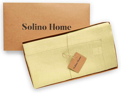 Solino Home Linen Tablecloth 60 x 90 Inch - 100% Pure Linen Chambray Yellow Table Cloth for Rectangular Tables - Athena, Machine Washable Cloth Tablecloth