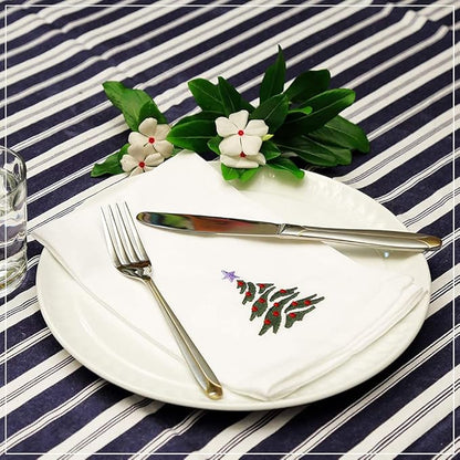 Christmas Cloth Napkins White Dining Table Dinner Napkins|Washable Cotton Napkins Easter Basket Decor|Christmas Tree Embroidered 18x18 in White Pk of 6 Cocktail Party Napkins