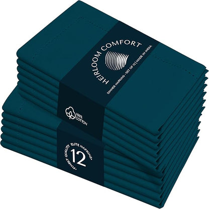 Teal Green Cloth Napkins 18x18 Inch - 12 Pack - 100% Cotton, Absorbent, Soft, Durable, Reusable, Washable - Hemstitch Mitered Edges - Ideal for Weddings, Parties, Gifts, Everyday Use