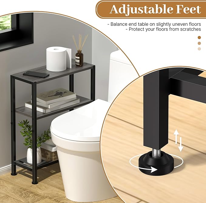 Narrow Side Table Set of 2 for Small Space, 2-Tier Small End Table with Shelf Holder, Slim Nightstand, Skinny Snack Couch Table in Living Room, Bedroom, Study, Kitchen and Balcony (Grey)