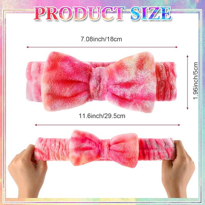 50 Pcs Pink Spa Headband Bulk Spa Sleepover Party Supplies for Washing Face with Removable Bow Makeup Elastic Bowknot Headband for Women Gifts Skincare Microfiber Hairband (Stylish Style)