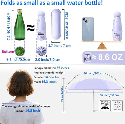 BAODINI Travel Essentials Mini Umbrella for Purse With Case Small Compact UV Sun Protection Lightweight Tiny Pocket Manual Open Close Umbrella for Women Kids and Men Fits Purse Backpack
