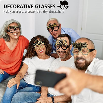 50th Birthday Decorations,39pcs-50th Birthday Decorations for Men & Women,Black Gold 50th Birthday Eyeglasses Decorations Banner Balloons Backdrop Hanging Swirls Paper Fans ,1975 Banner Party Supplies