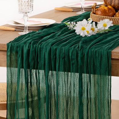 MLMC 3 Pack Emerald Green Cheesecloth Table Runner Boho Dark Green Cheese Cloth Table Runner 10ft Sheer Gauze Cheesecloth Decorations for Wedding Home Party Christmas Decor