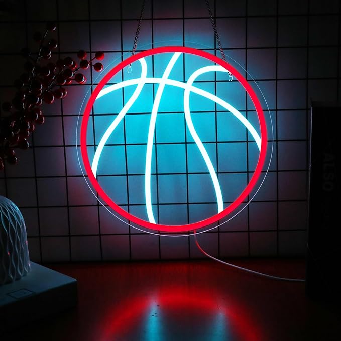 Basketball Neon Sign For Home Décor,Bedroom Decor,Led Sign,Room Neon Sign,Gym Decor,Sports Neon Sign,Men Women Wall Décor Gift Size 16''
