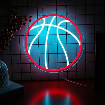 Basketball Neon Sign for Bedroom, Dimmable LED Neon Signs for Wall Decor,Sports Neon Sign for Kids Gift Size 12''